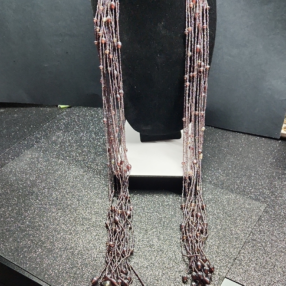 Purple Multi-Strand Seedbead Scarf - Picture 6 of 7